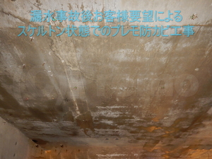 漏水事故後の壁天井床プレモ防カビ工事