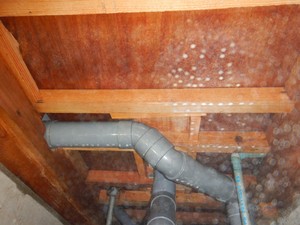 トイレ床下木材合板防カビ施工